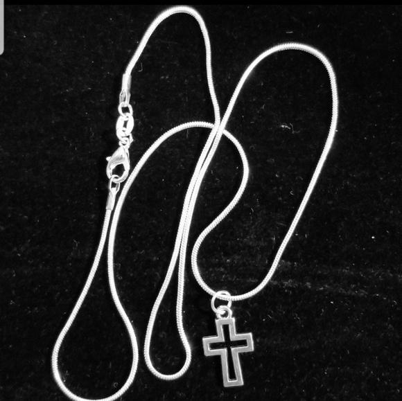 Dainty Cross Outline 20" Inch  .925 Sterling Silver Necklace - Picture 2 of 2